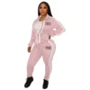 Ladies Tracksuits 2 Piece Set Sports Suit Zipper V Neck Long Sleeve Pink Letter Striped Print Pants Set Zipper Jacket Tops Suit - Image 5