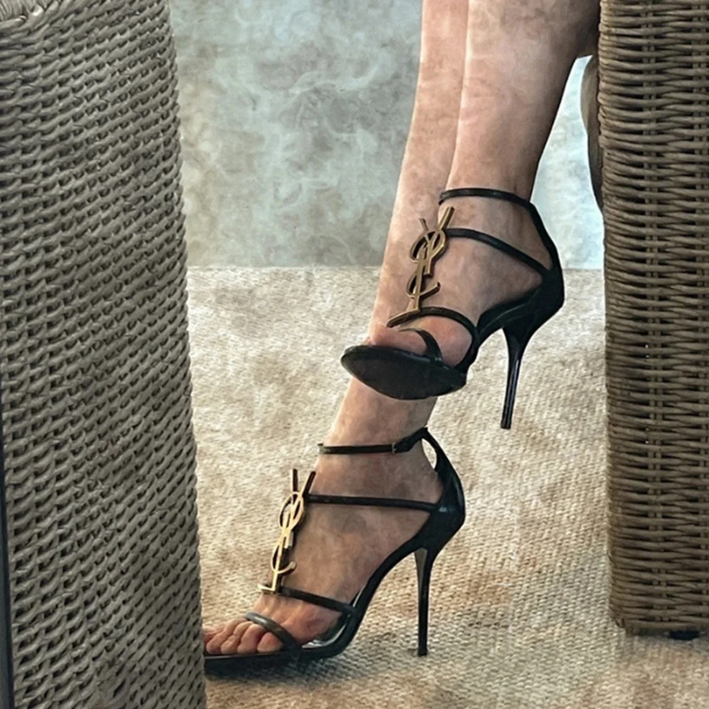 Summer Women's Sandals Party Wedding Temperament Sandals Letter Heel PU Open Toe High Heels