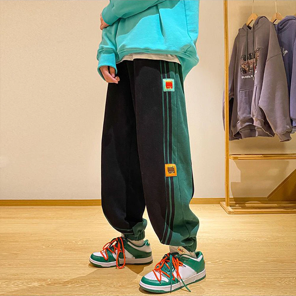 Men'S Sweatpants Straight Contrast Color Casual Striped Cotton Loose Trousers Hip-Hop Fashion Stretch Mens Clothes Winter Pants