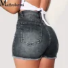 Large Size Sexy Ripped Denim Shorts Girl 2022 New High Waist Skinny Hips Stretch Leg Length Tight Tight Stretch Hips Jeans Women - Image 3