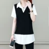 Office Lady Korean Solid Color Spliced Fake Two Pieces Blouse Fashion All-match Polo-Neck Casual Shirt Summer Women's Clothing - Image 2