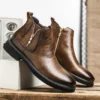 British Style Men's Chelsea Boots New Fashion Male Chelsea Boots Genuine Leather Elastic Strap Ankle Boots Business Dress Shoes - Image 3