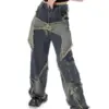 New women star stitching tassel pants American retro high street jeans loose wide leg pants trendy punk y2k pants