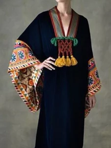 Vintage Ethnic Pattern Kaftan Sexy V-neck Batwing Sleeve High Waist Maxi Dress Tunic Women Clothing Velvet A-Line Maxi Dress - Image 3