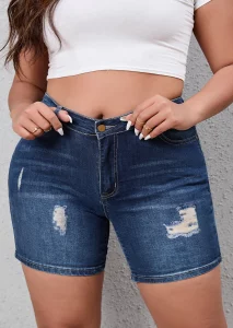 SHOWMALL Plus Size Denim Shorts for Women Casual High Waisted Shorts Ripped Denim Jean Shorts - Image 2