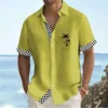 Men's summer 3D printed coconut tree casual outfit with daily Hawaiian lapel short sleeved shirt - Image 4