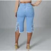 Plus Size Streetwear Ripped Tassels Stretchy Skinny Knee Length Jeans 3XL Mom Destroyed Holes Denim Pants Sexy 3/4 Capris Jean - Image 3