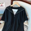 160Kg Plus Size Women's Bust 160 Summer Fake Two Piece Navy Neck Top Loose T-shirt Black 6XL 7XL 8XL 9XL 10XL - Image 3