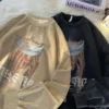 Men's Washed Black Sweatshirt Blindfold Portrait Print Long Sleeve Tshirt Gothic Round Neck Sweatshirts Autumn New Male Clothes - Image 4