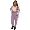 Ladies Tracksuits 2 Piece Set Sports Suit Zipper V Neck Long Sleeve Pink Letter Striped Print Pants Set Zipper Jacket Tops Suit - Image 3