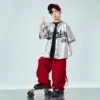 Girls Silver Short Sleeve Shirt Hip Hop Joggers Boys Ballroom Street Dance Costumes Kids Streetwear Child Jazz Punk Clothes Sets - Image 6