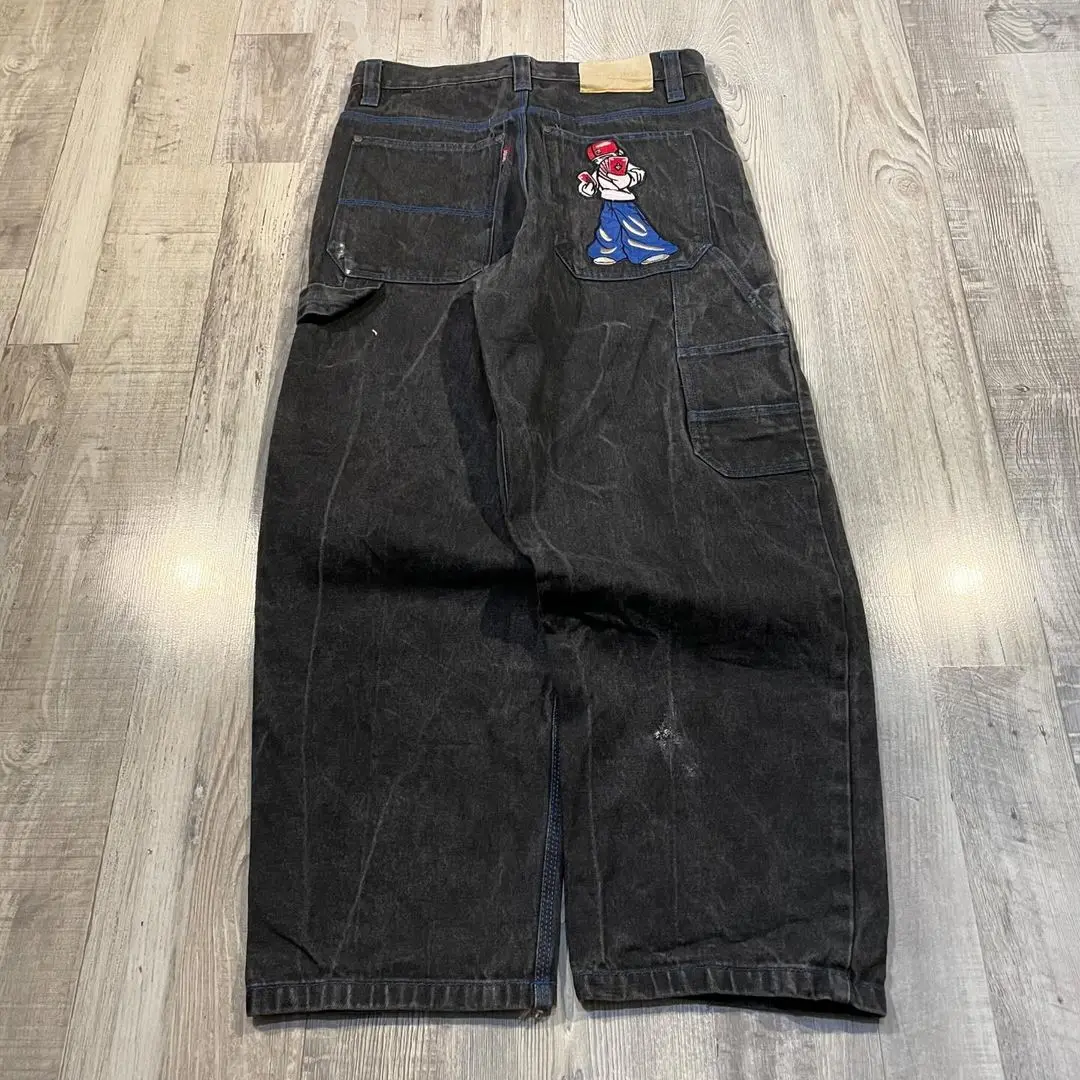 Harajuku Goth New Hip Hop Skateboard Embroidered Denim Casual Pants Men's Trendy American Y2K Retro Washed High Waist Jeans
