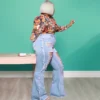 Street Wear Urban Plus Size Women Jeans Fashion High Waist Hole Tassel Wash Water Vintage Casual Flared Pants Wholesale - Image 2