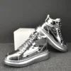 men luxury fashion platform boots gold silver patent leather shoes stage nightclub dress brand designer personality ankle botas - Image 3