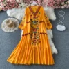 Vintage Chic Women Floral Embroidery Beach Bohemian Mini Dress Ladies Short Sleeve V-neck Cotton and Linen Boho Dresses Vestido - Image 5