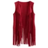 Women Faux Suede Ethnic Sleeveless Jacket Long Fringe Tassels 70s Hippie Open Front Cardigan Vintage Waistcoat Vest Top - Image 6