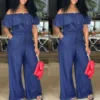 Fashion Casual Women Solid Off Shoulder Long Romper Jumpsuit Bodysuit Overall Wide Legs - Image 3