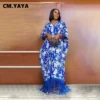 CM.YAYA Women Printed Half Sleeve V-neck Tassel Hem Loose Maxi Dress 2023 Street Vintage Robe Long Dresses Vestidos - Image 5