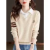 Female Top Casual Solid Chic Loose Sweaters Women Clothing Knitted Spliced Daily Fashion Knitwear Spring Autumn New Jumpers - Image 4