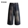 American Vintage High Waist Mid Long Baggy Denim Shorts Women's Casual 2000s Y2K Wide Leg Grunge High Street Style Shorts - Image 6