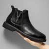 British Style Men's Chelsea Boots New Fashion Male Chelsea Boots Genuine Leather Elastic Strap Ankle Boots Business Dress Shoes - Image 4