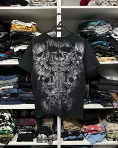 New Y2K Harajuku Retro Hip-Hop Skull Print Oversized T-Shirts For Men And Women With Short-Sleeved Gothic Tops Street Clothes - Image 4