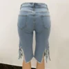 Plus Size Streetwear Ripped Tassels Stretchy Skinny Knee Length Jeans 3XL Mom Destroyed Holes Denim Pants Sexy 3/4 Capris Jean - Image 6