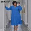 CM.YAYA Plus Size Vintage Women Long Sleeve Turn-down Collar Long Sleeve Big Swing Loose Shirt Blouse Maxi Long Dress Autumn - Image 2