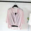 Lady 2023 Two Piece Set Zebras Chiffon Shirt Half Sleeve Plus Size Summer V-neck Women Casual Blouse Sexy Grid Striped Pink Tops - Image 3