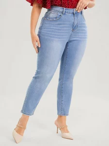 Plus Size Skinny Jeans for Women High Rise Women Jeans Stretchy Pencil Lady Denim Jeans 100 Kgs Mom Jeans Full Length Wash Jeans - Image 2