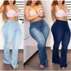 Plus Size White Blue Stretchy Flare Jean Women 5XL High Waist Wide Leg Vintage Bell Bottom Denim Pants Mom Indie Stacked Jeans - Image 4