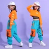 Hip Hop Girls Crop Top contrast Cargo Pants Child Jazz Joggers Streetwear Sweatshirt Kids Street Dance Cheerleader Clothes Sets - Image 2