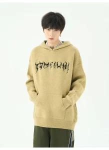American men centipede pattern sweater vibe hooded sweater retro high street ins men and women trendy sweater - Image 5