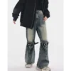 Hip hop American street retro patchwork distressed jeans for men and women high street loose straight leg trendy casual pants - Image 4