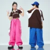 Kids Ballroom Hip Hop Clothing Tshirt Casual Blue Pink Cargo Pants Streetwear for Girl Boy Jazz Dance Costume Showing Clothes - Image 2