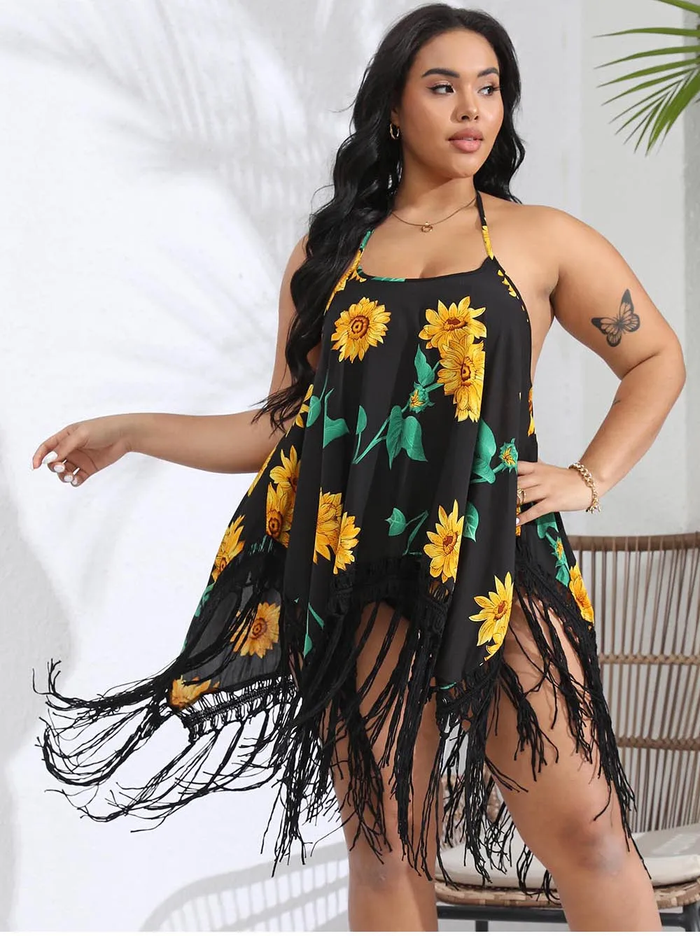 2024 New Cover Up Plus Size Bikini Women Swimsuit Cover-up Floral Bathing Suit Beach Wear Knitting Swimwear mesh Beach Dress