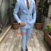 Baby Blue Slim Fit Groomsmen Groom Tuxedos Peak Lapel Men Suits Best Man 2 pieces Wedding Suit ( Jacket Pants Tie )