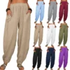 Women Harem Pants Summer Casual Vintage Cotton Linen Pants Elastic Waist Wide Leg Retro Loose Pockets Female Mom Trousers S-5XL - Image 2