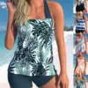 High Quality Design Sexy Women's Bikini Pool Swimsuit Retro Fresh Leaf Print Hanging Neck Strap Swimsuit S-6XL