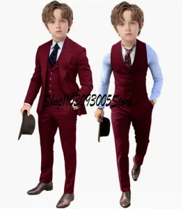 Brown Boys 3 Piece Suit Kids Wedding Tuxedo Jacket Pants Vest Formal Customized 3-16 Years Old Clothes - Image 3