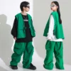 Kids Hip Hop Clothing Green Oversize Vest Tops Streetwear Casual Pockets Cargo Pants for Girl Boy Jazz Dance Costume Clothes - Image 4