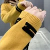 2023 New Autumn Winter Contrast Color Doll Collar Long Sleeve Sweater Women Casual Loose Button Pullovers Patchwork Tops - Image 6