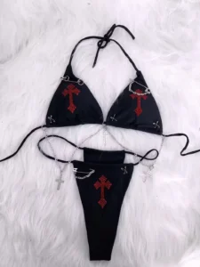 Cross Tops e girl clothes y2k clothes y2k crop top gothic clothes y2k top y2k accessories harajukuTops Gothic Bikini y2k Bikini - Image 5