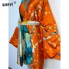 2022 WINYI Summer Beach Wear Swim Suit Cover kaftan sweet lady boho Cardigan stitch Self Belted sexy Holiday long Sleeve Kimono - Image 3