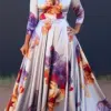Plus Size Floral Printing Maxi Dresses Elegant Multicolor V Neck 3/4 Sleeve Cotton Long Dress Party Wedding Evening Dress 2024