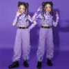 LOlanta Dance Costume for Kids Girl Top Pants Sequins Outfit Hip Hop Jazz Clothing Team Performance Set Purple 4-16 Years - Image 6