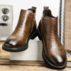 British Style Men's Chelsea Boots New Fashion Male Chelsea Boots Genuine Leather Elastic Strap Ankle Boots Business Dress Shoes - Image 2
