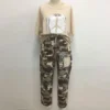 2pcs/Set Women Blouse Pants Camouflage Printed T-shirt Pants Set Drawstring Asymmetrical Summer Outfit Streetwear For Daily Wear - Image 3