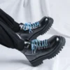men luxury fashion platform boots black trendy brand designer shoes original leather ankle boot party nightclub motorcycle botas - Image 4