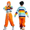 Girls Striped Crop Top Cargo Pants Boys Hip Hop Rainbow T-shirt Loose Street Dance Shorts Children Streetwear Kids Jazz Costumes - Image 5